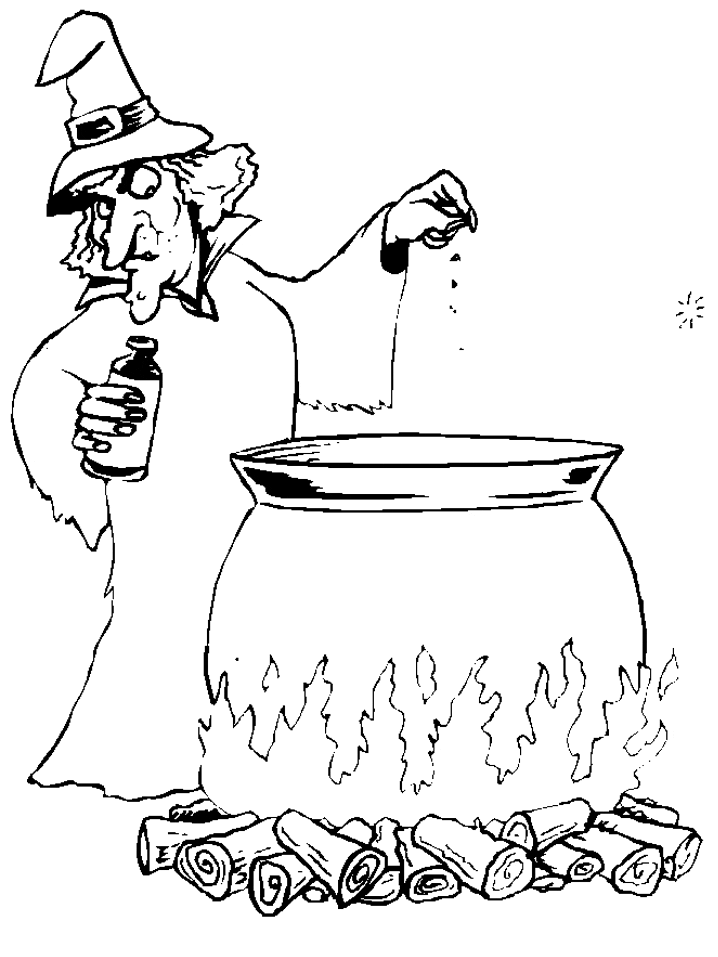 Halloween witch cauldron coloring page