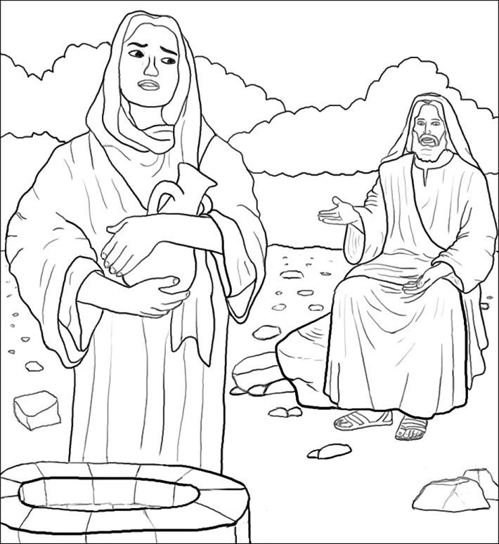 woman coming to draw water coloring pages