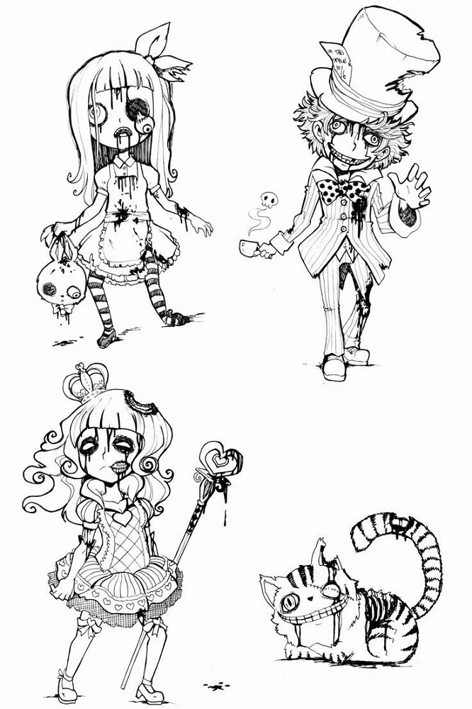 zombie alice in wonderland coloring pages