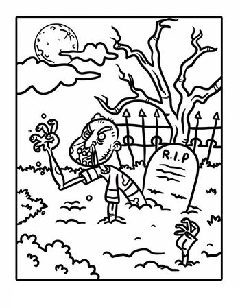 zombie coming out a grave coloring pages
