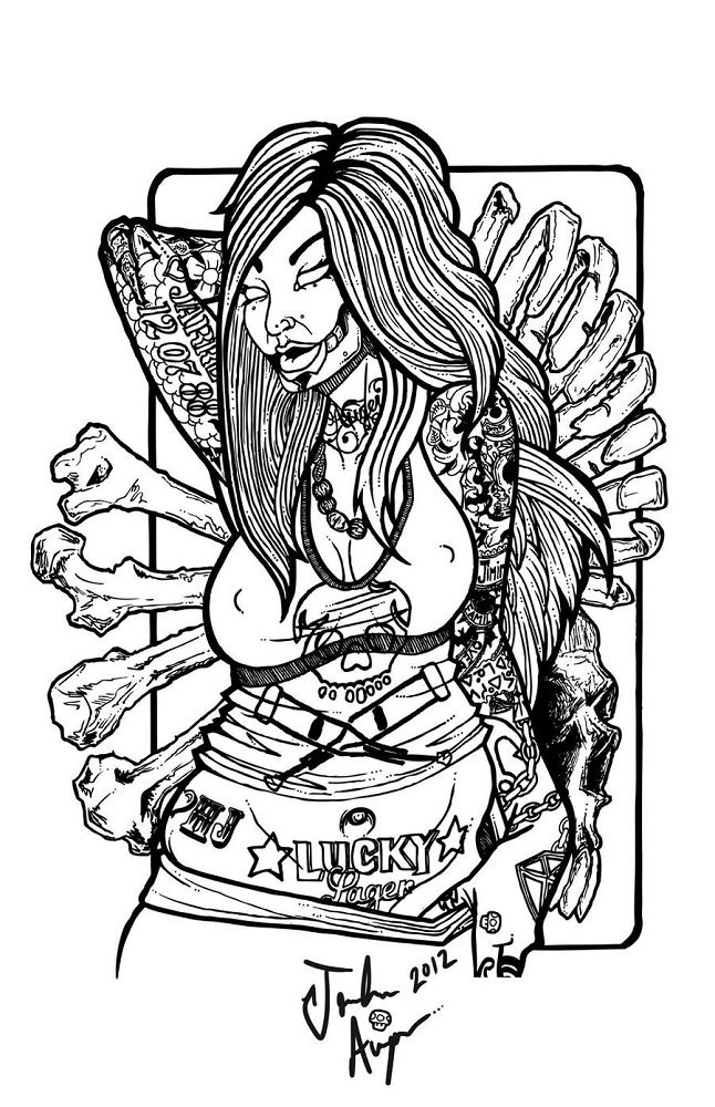 zombie pin up girl rockabilly coloring pages