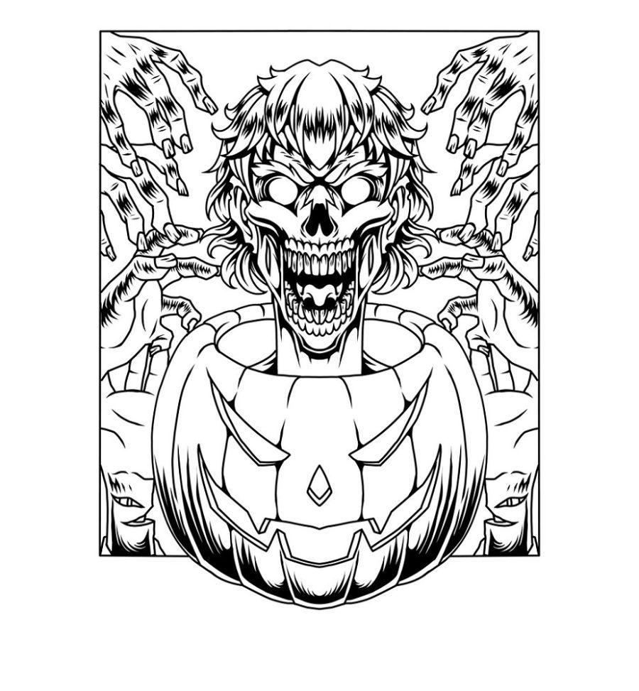 zombie pumkin head coloring pages